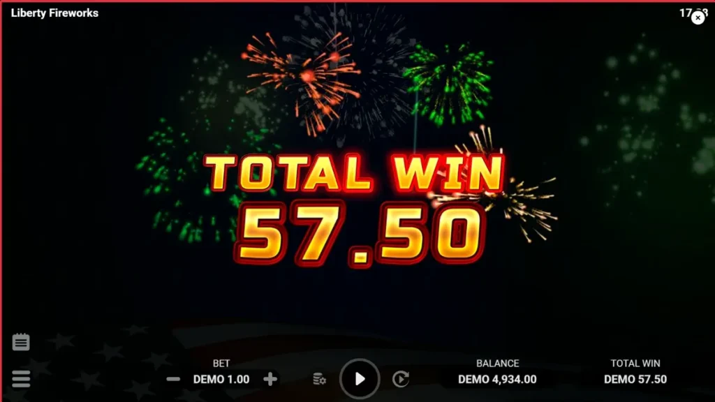 Tampilan visual slot Liberty Fireworks 3 Pots dengan tema patriotik dan kembang api
