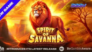 Pemandangan savana yang luas dengan elemen satwa liar dalam slot Spirit of Savanna