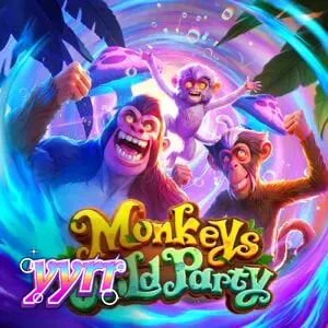 Tampilan visual permainan slot Monkeys Wild Party dengan tema hutan yang ceria