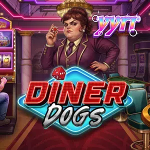 Tampilan visual slot Diner Dogs dengan nuansa neon dan karakter kriminal